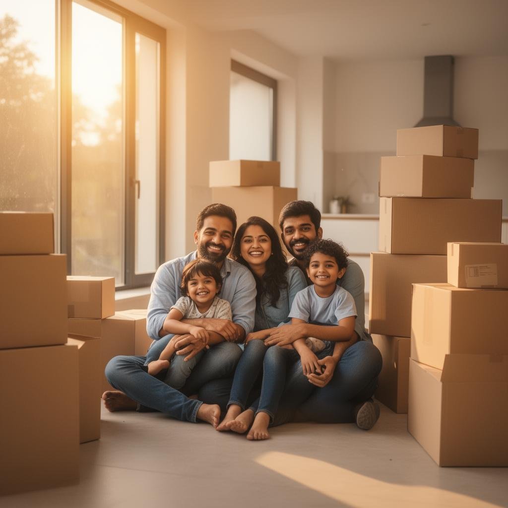 Happy family in new home