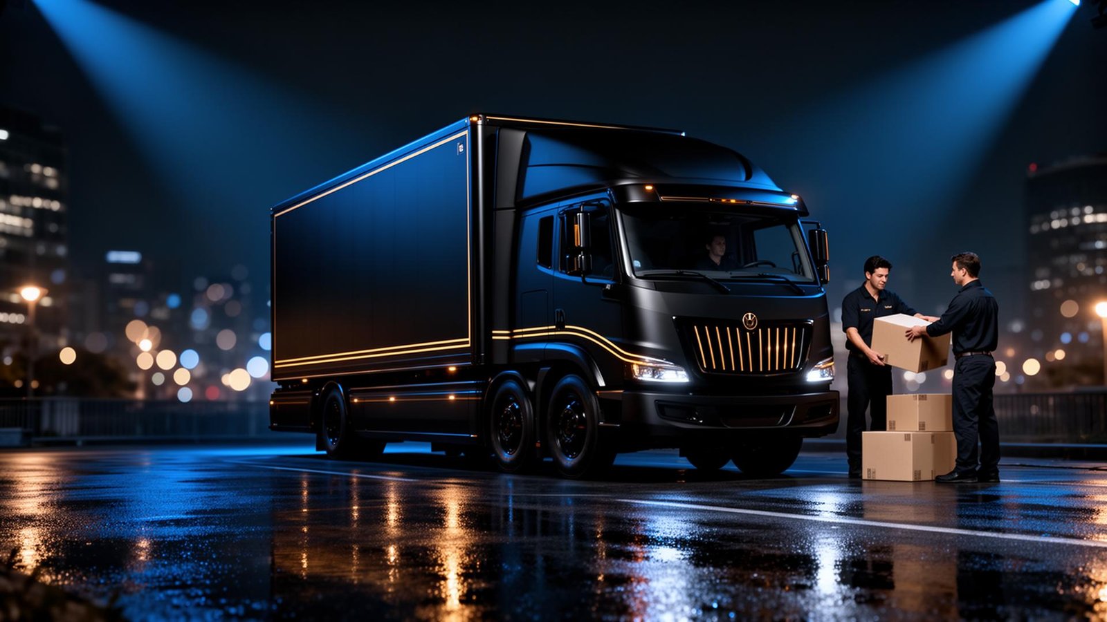 Premium moving truck at night